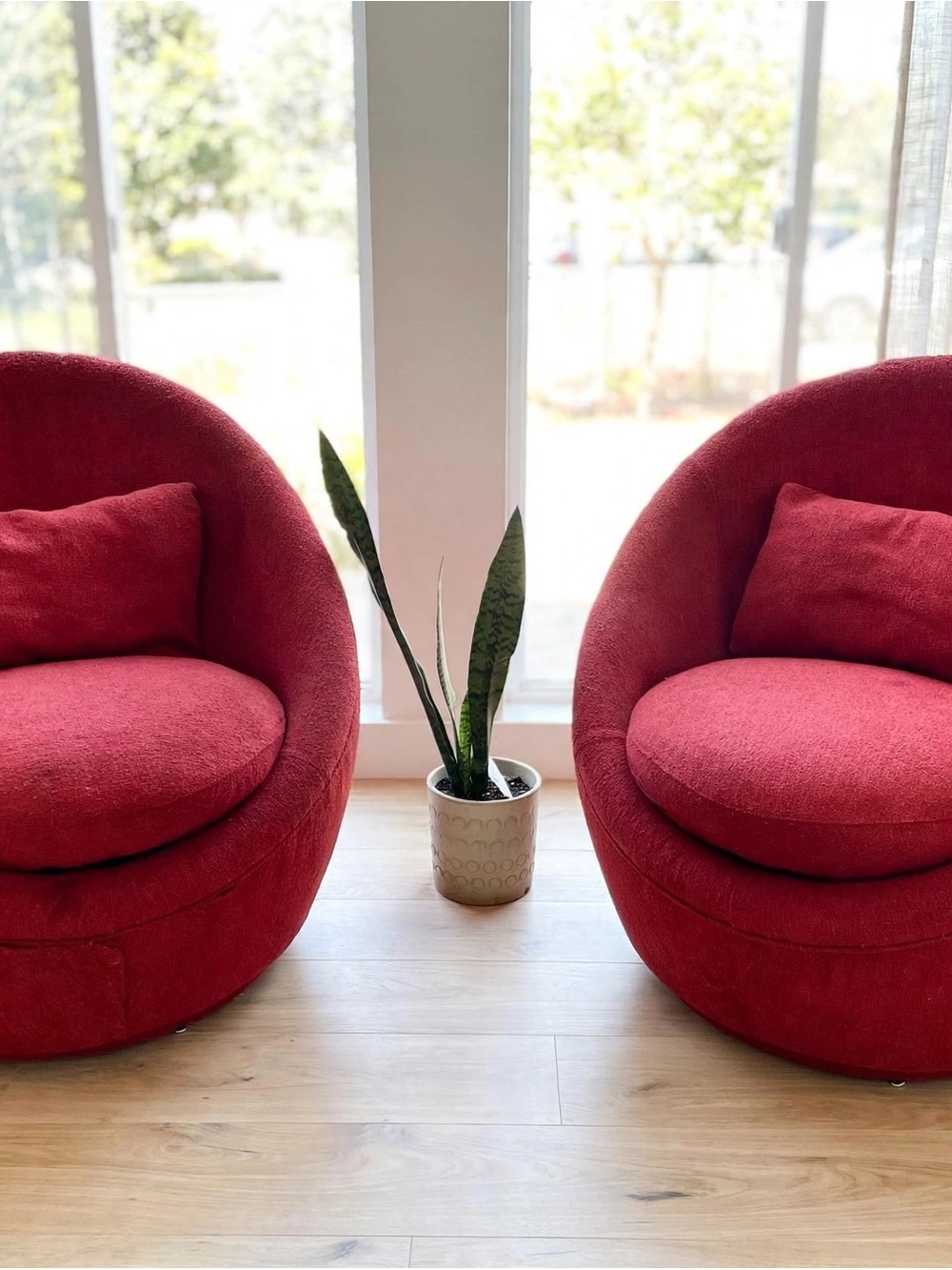 Thayer Coggin Milo Baughman Good Egg Swivel Chairs PAIR IN WINE